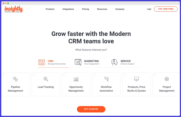Insightly CRM's website.
