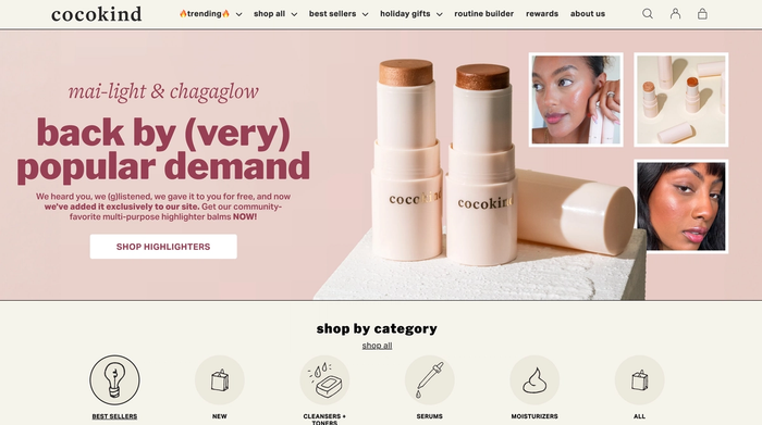a screenshot of the cocokind website showing products