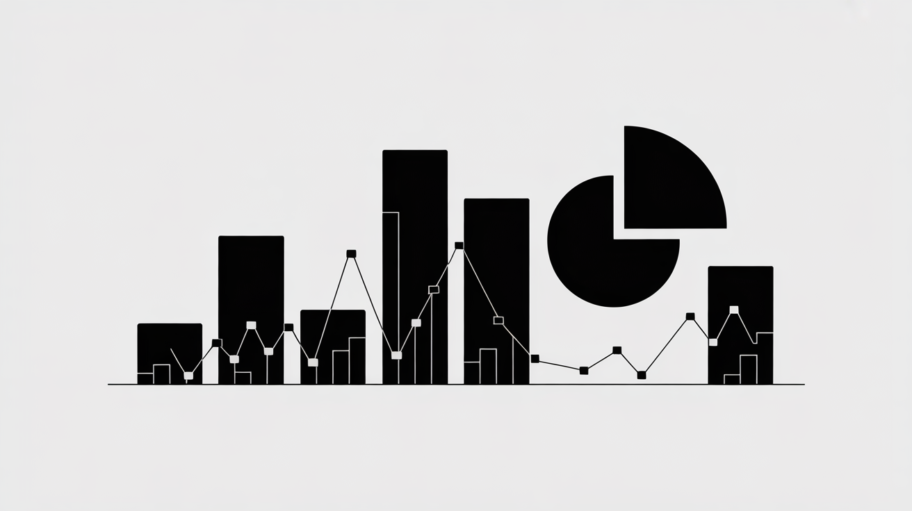 Bar graphs, a line graph, and a pie chart.