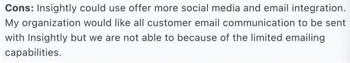 Insightly cons: insightly could use offer more social media and email integration