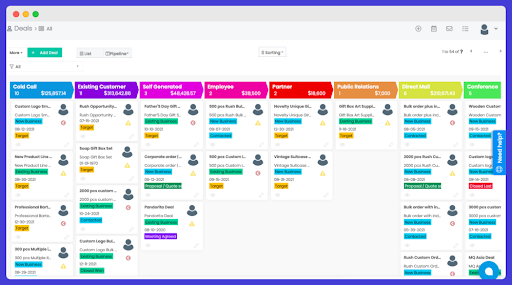 a screenshot of a sales and deals board