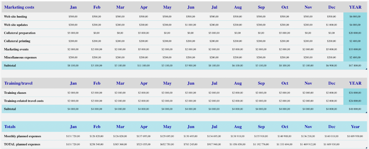 Business expenses template