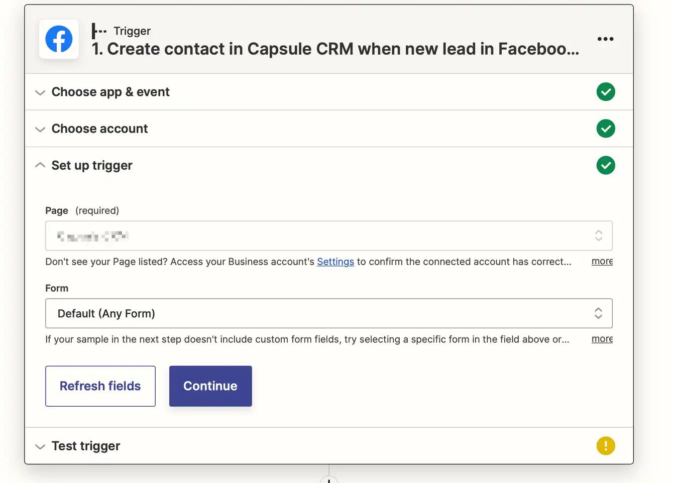 Creating contact in Capsule CRM when new lead in Facebook.