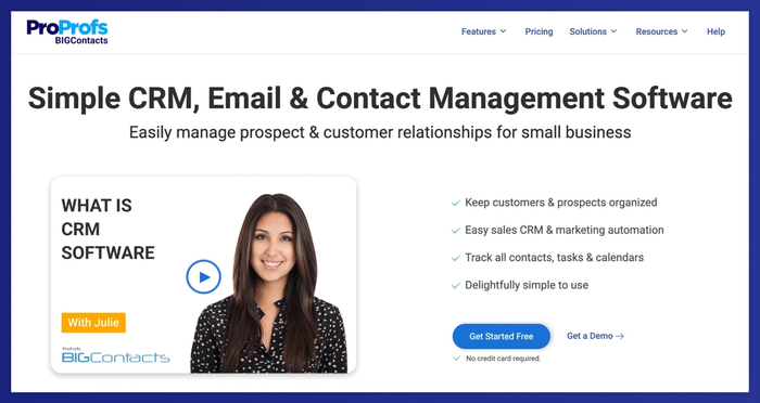 ProProfs BIGContacts website for Simple CRM, Email & Contact Management Software.