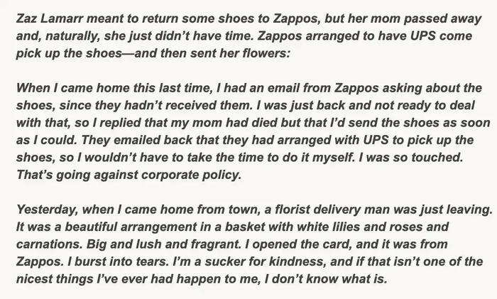 example of customer obsession by zappos