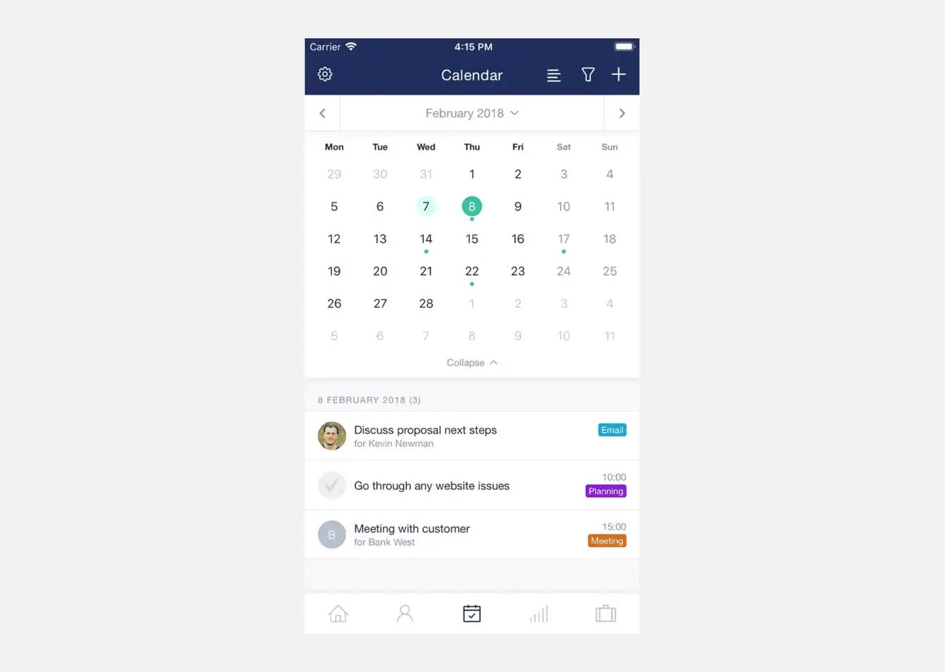 Calendar view in Capsule Mobile