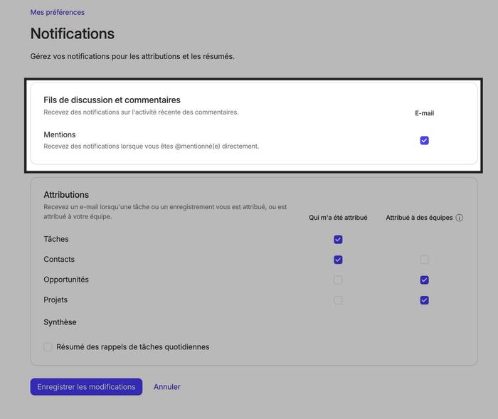 cochez la case si vous souhaitez recevoir des notifications pour tout commentaire dans lequel vous êtes mentionné