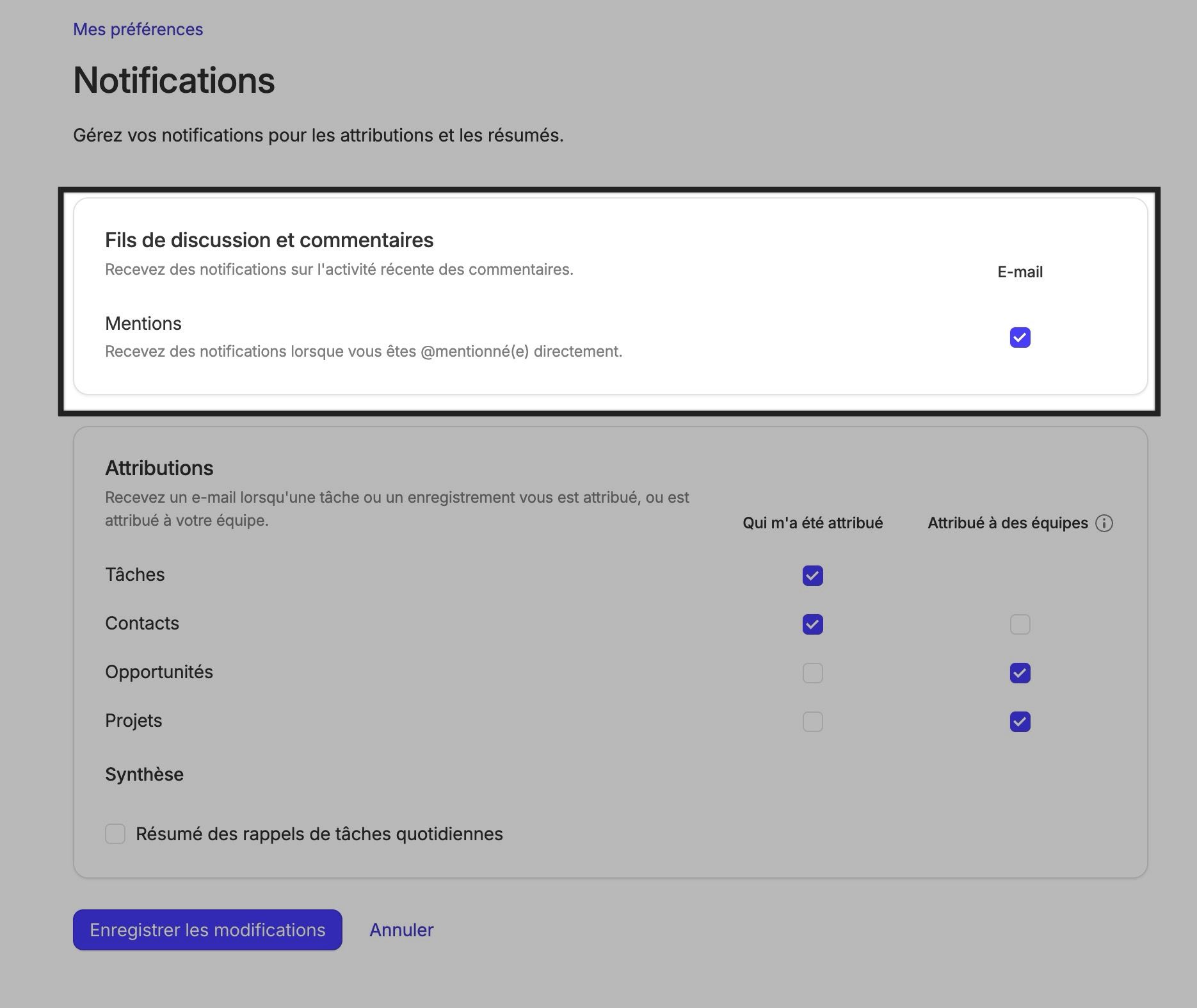 cochez la case si vous souhaitez recevoir des notifications pour tout commentaire dans lequel vous êtes mentionné
