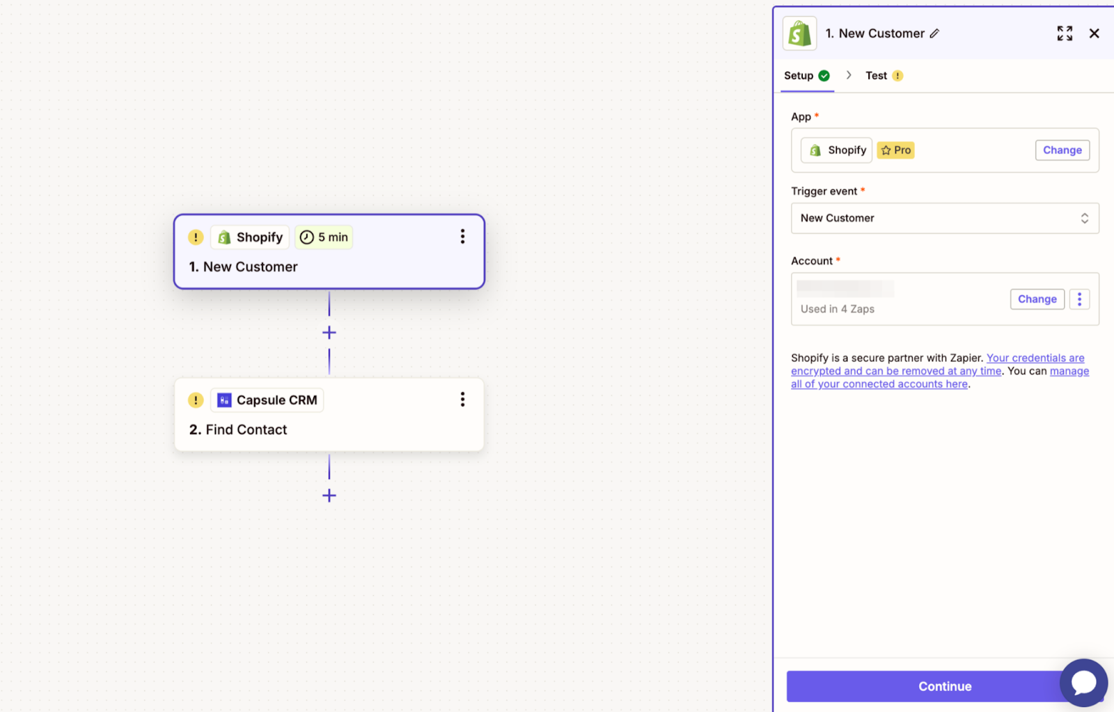 affichage du déclencheur pour nouveau client dans le modèle de zap Shopify