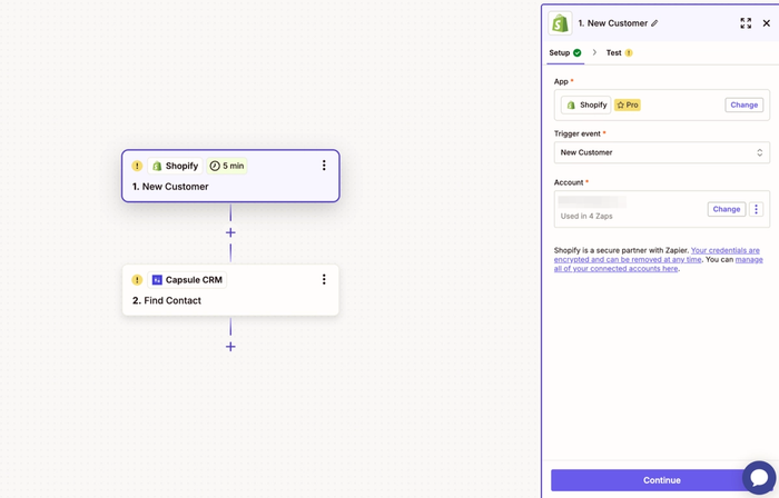 showing new customer trigger in shopify zap template