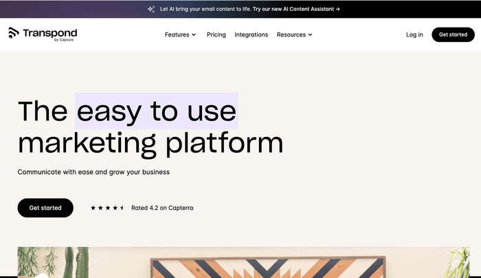 A screenshot of Transpond's website