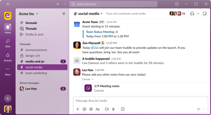 a screenshot of acme inc 's social media app