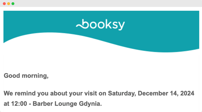 An email from Booksy reminds you about your visit.