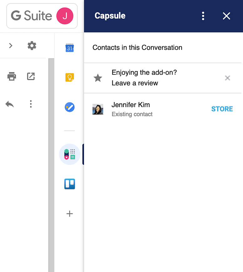 Showing in the sidebar that this contact already exists in Capsule