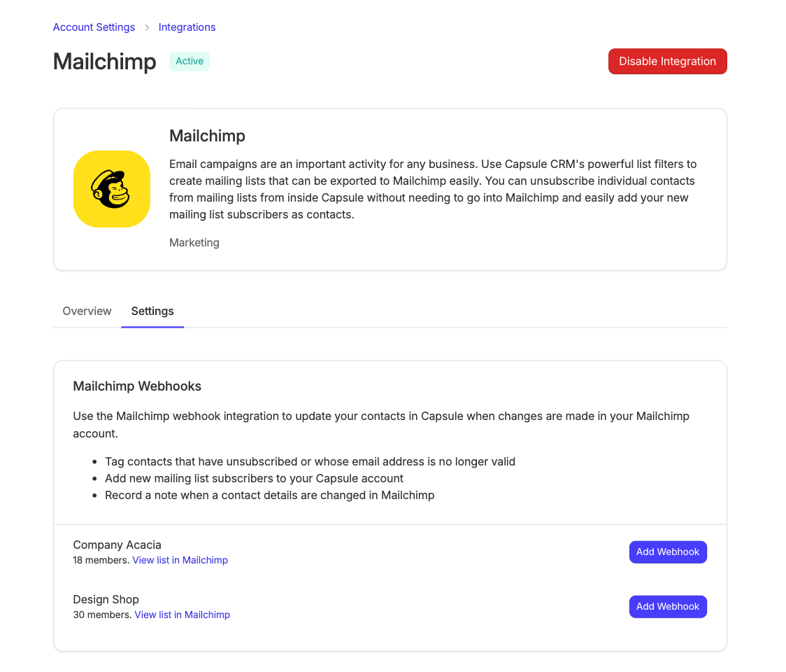Add webhook button for each audience
