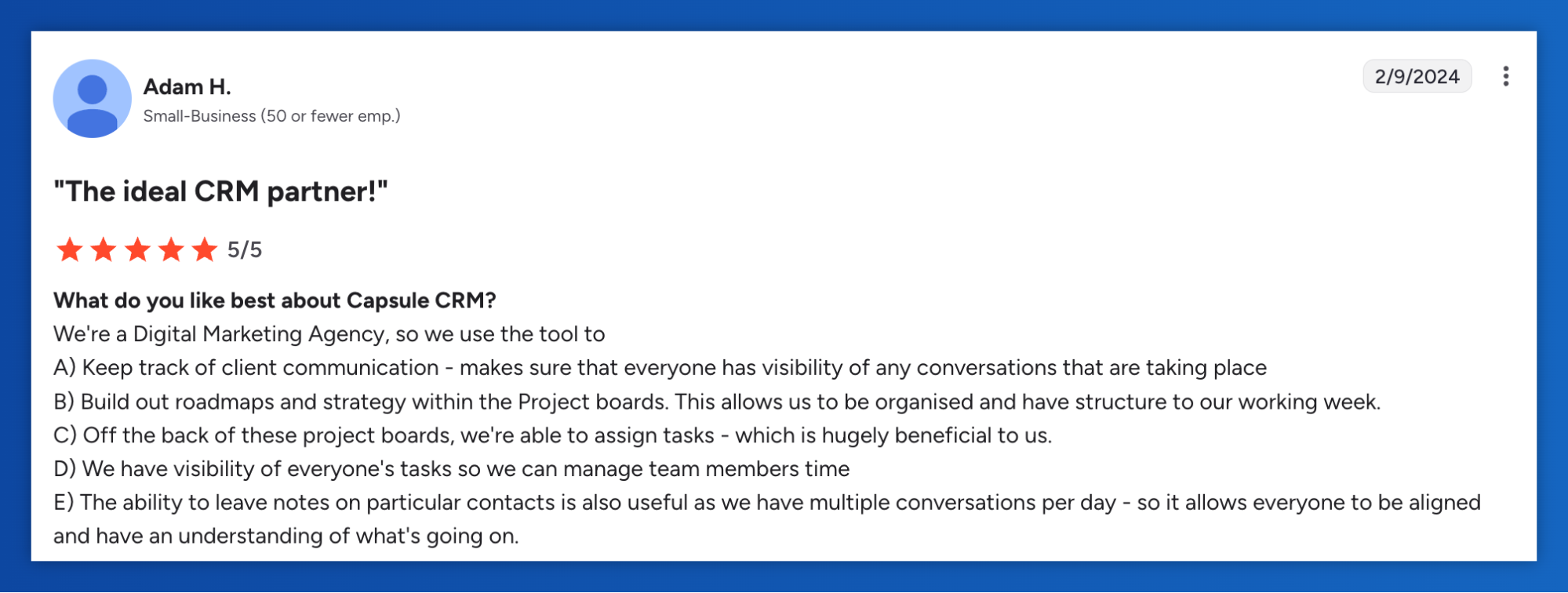 a review of capsule crm by adam h.