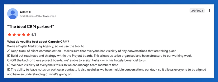 a review of capsule crm by adam h.