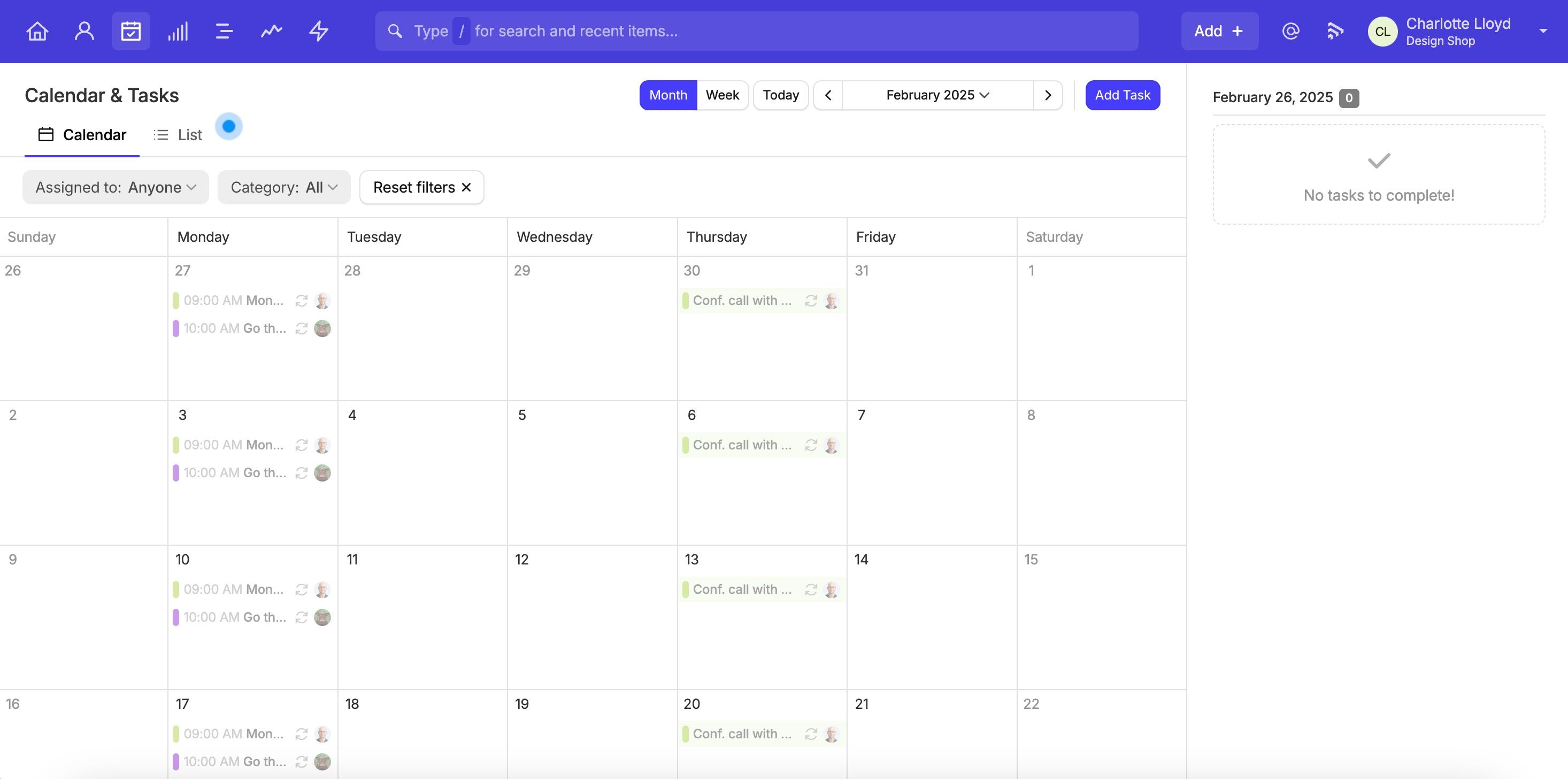 Día resaltado en la vista de calendario