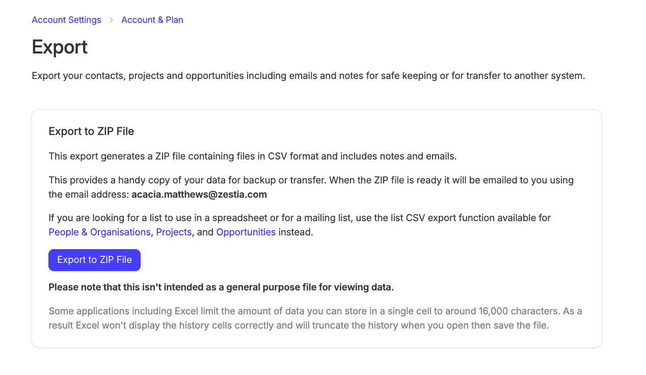 button to export to zip