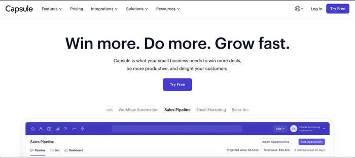 Capsule CRM website.