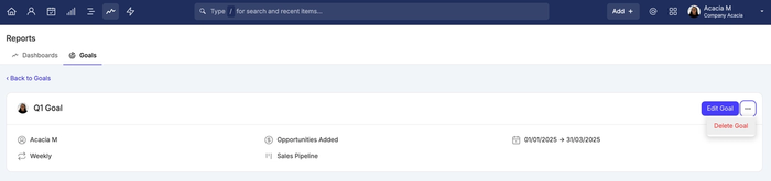 showing the option in capsule to delete a single goal