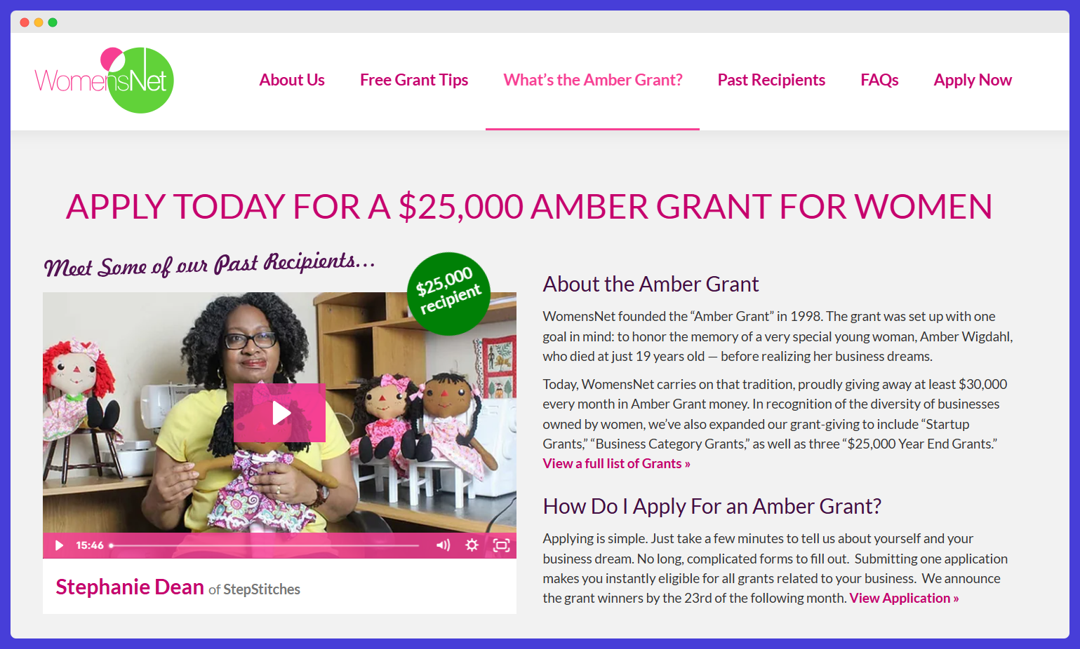 Women Entrepreneurs The Amber Grant for women - website.