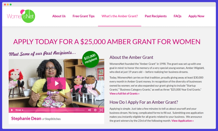 Women Entrepreneurs The Amber Grant for women - website.