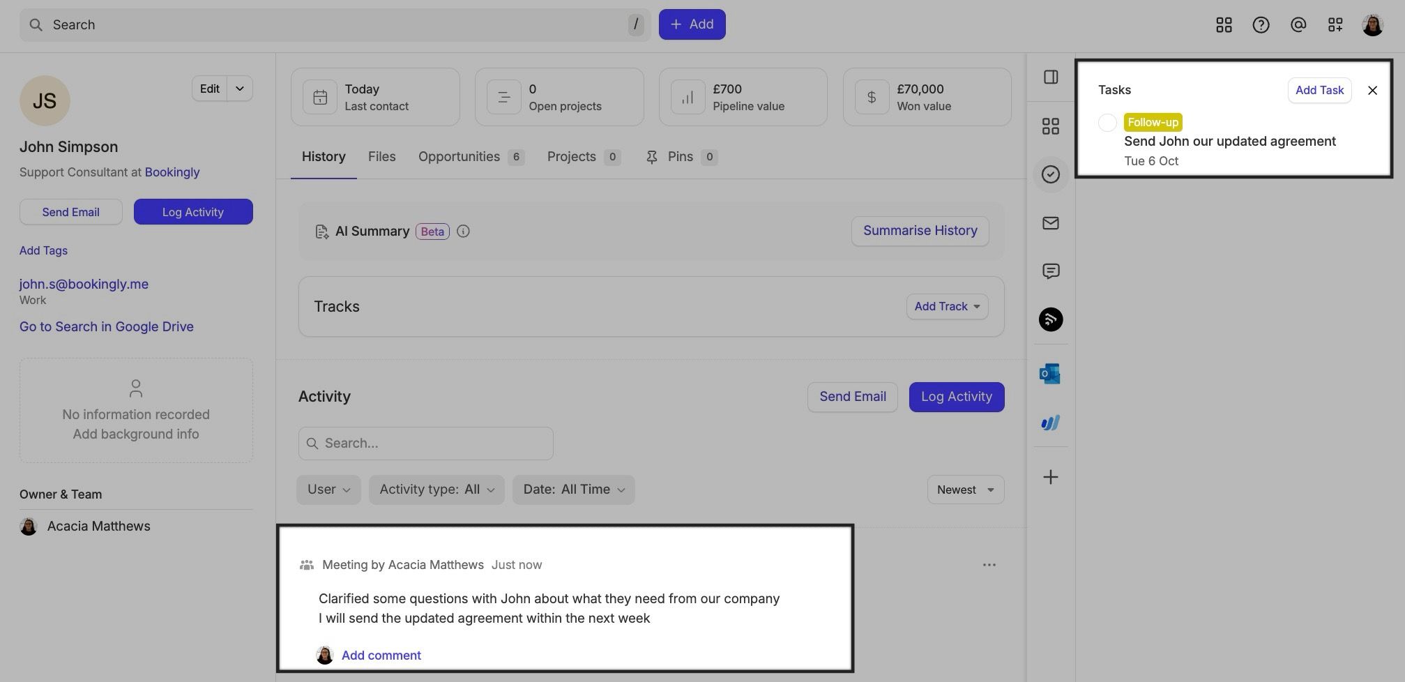 example task and activity logged from chatgpt request