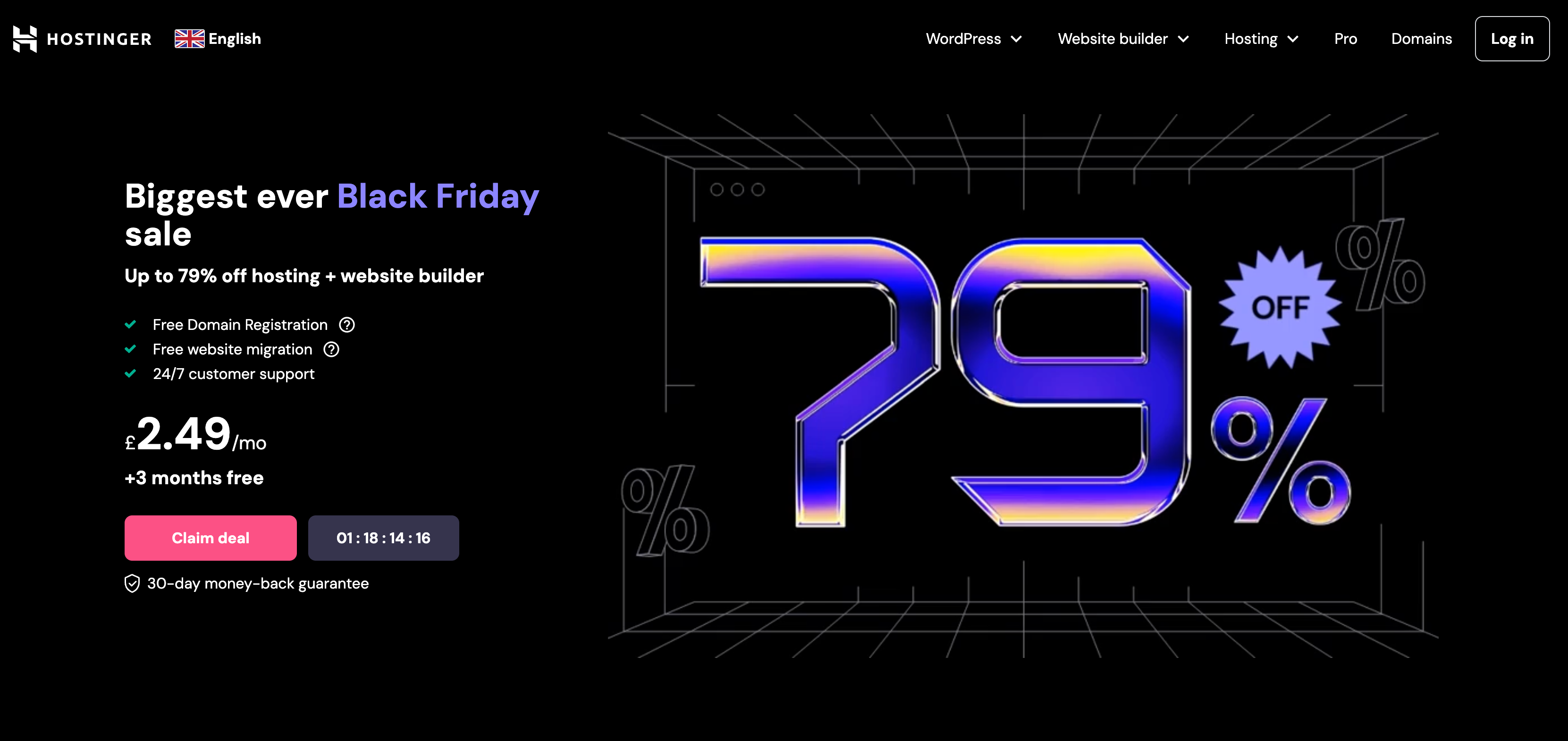 a web page for hostinger advertising a black friday sale
