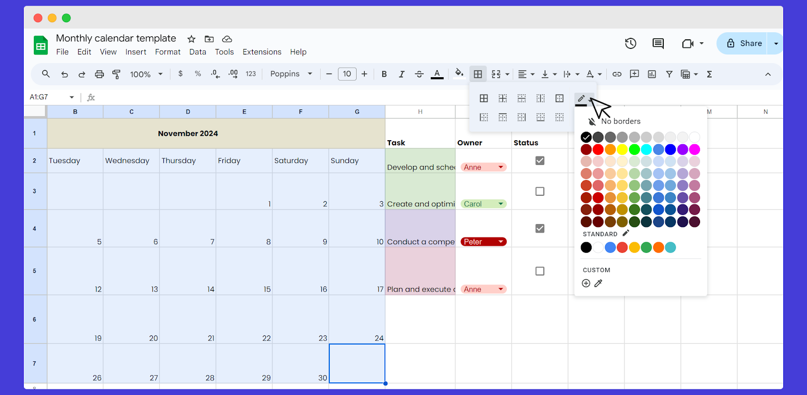 alternating colors in Google Sheets
