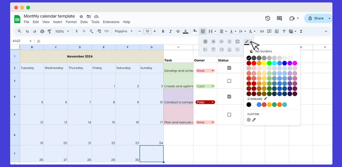 alternating colors in Google Sheets