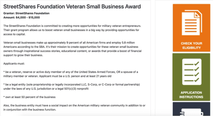 StreetShares small business award