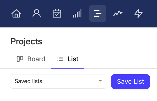 botón de guardar lista para filtros de nuevo proyecto