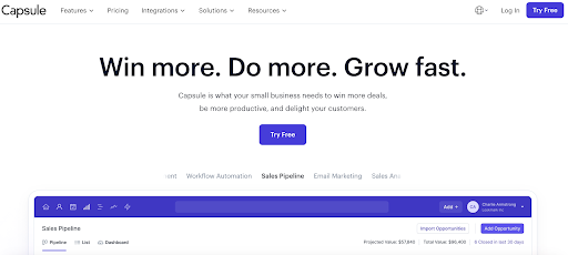 a screenshot of the capsule website that says win more do more grow fast