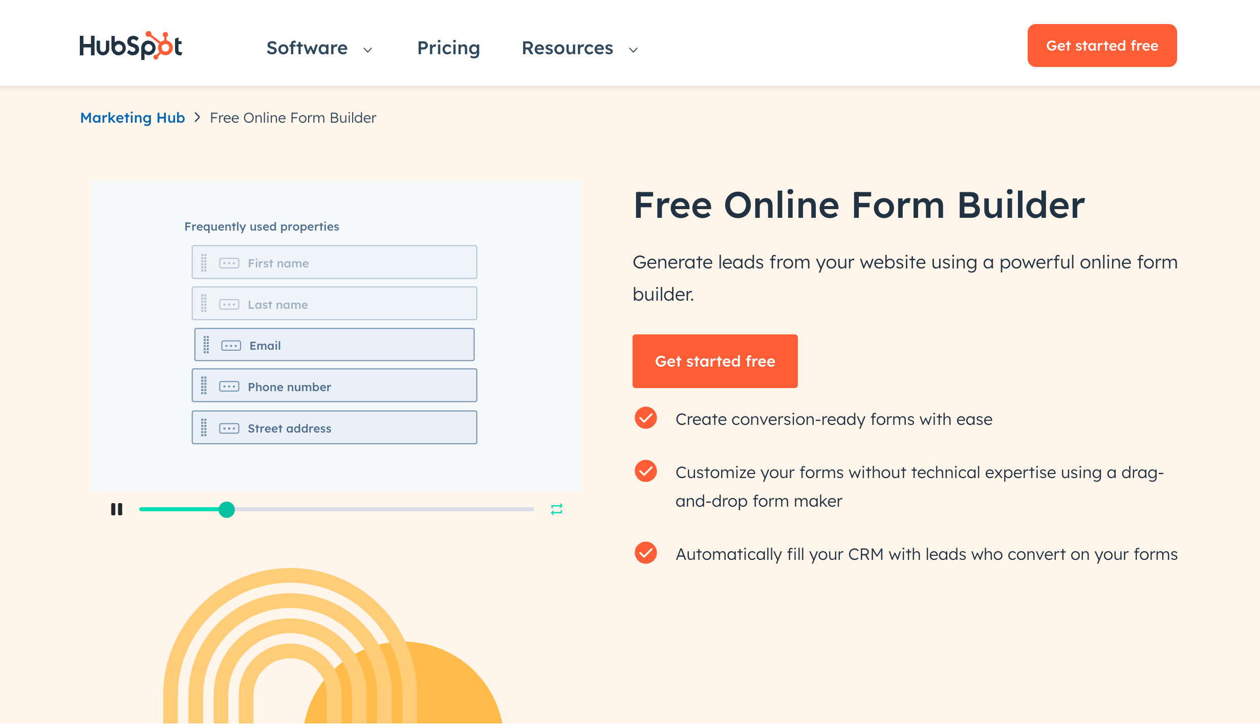 Screenshot of HubSpot's landing page for their web forms