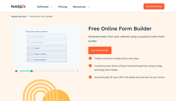 Screenshot of HubSpot's landing page for their web forms
