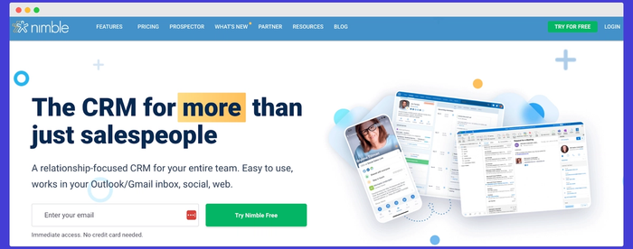 Nimble CRM's websote.