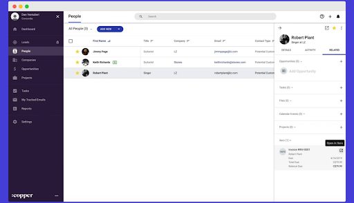 a screenshot of a dashboard showing a list of people