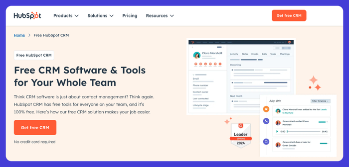 HubSpot CRM website.