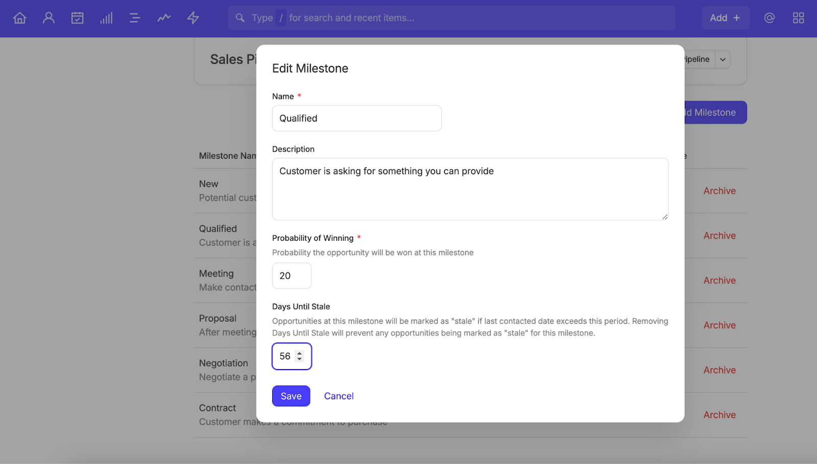 una captura de pantalla muestra a un usuario creando y configurando etapas en su embudo de ventas