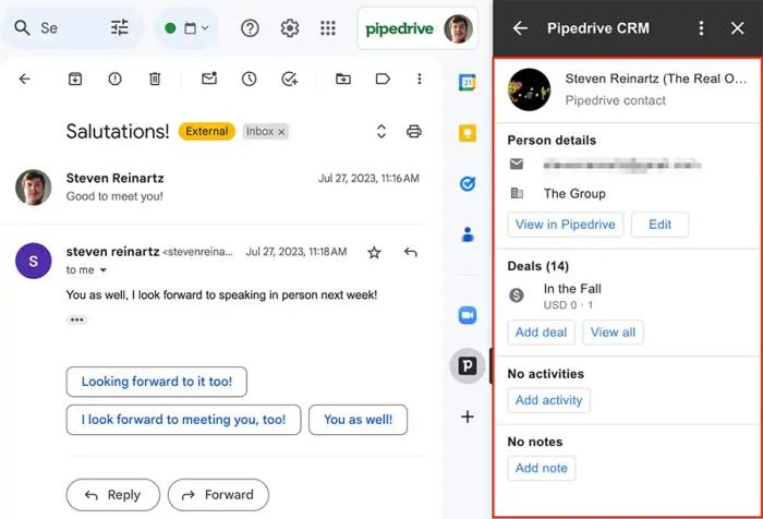 Gmail CRM integration Pipedrive