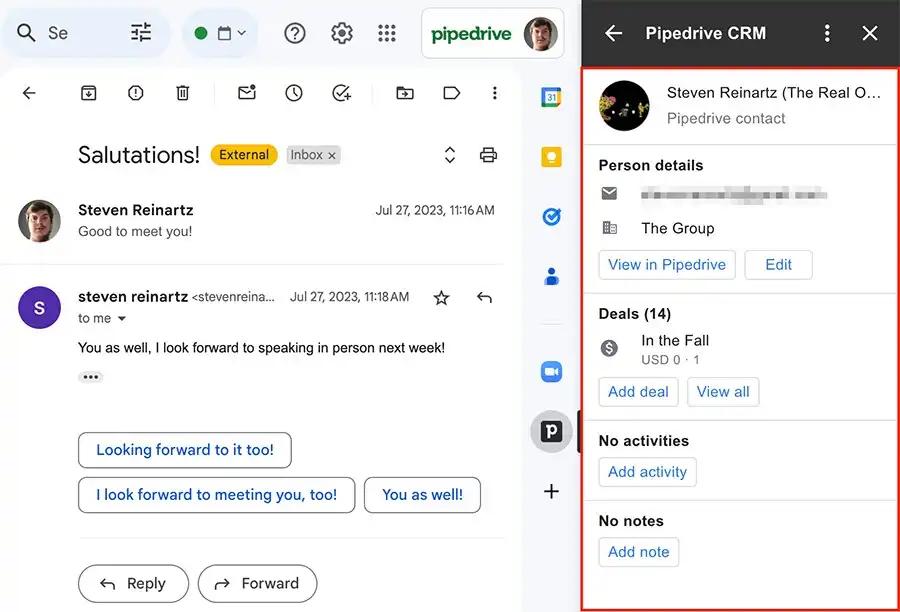 Gmail CRM integration Pipedrive