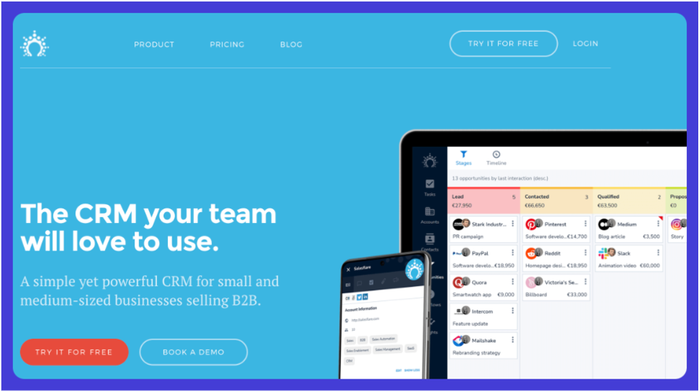a website that says the crm your team will love to use