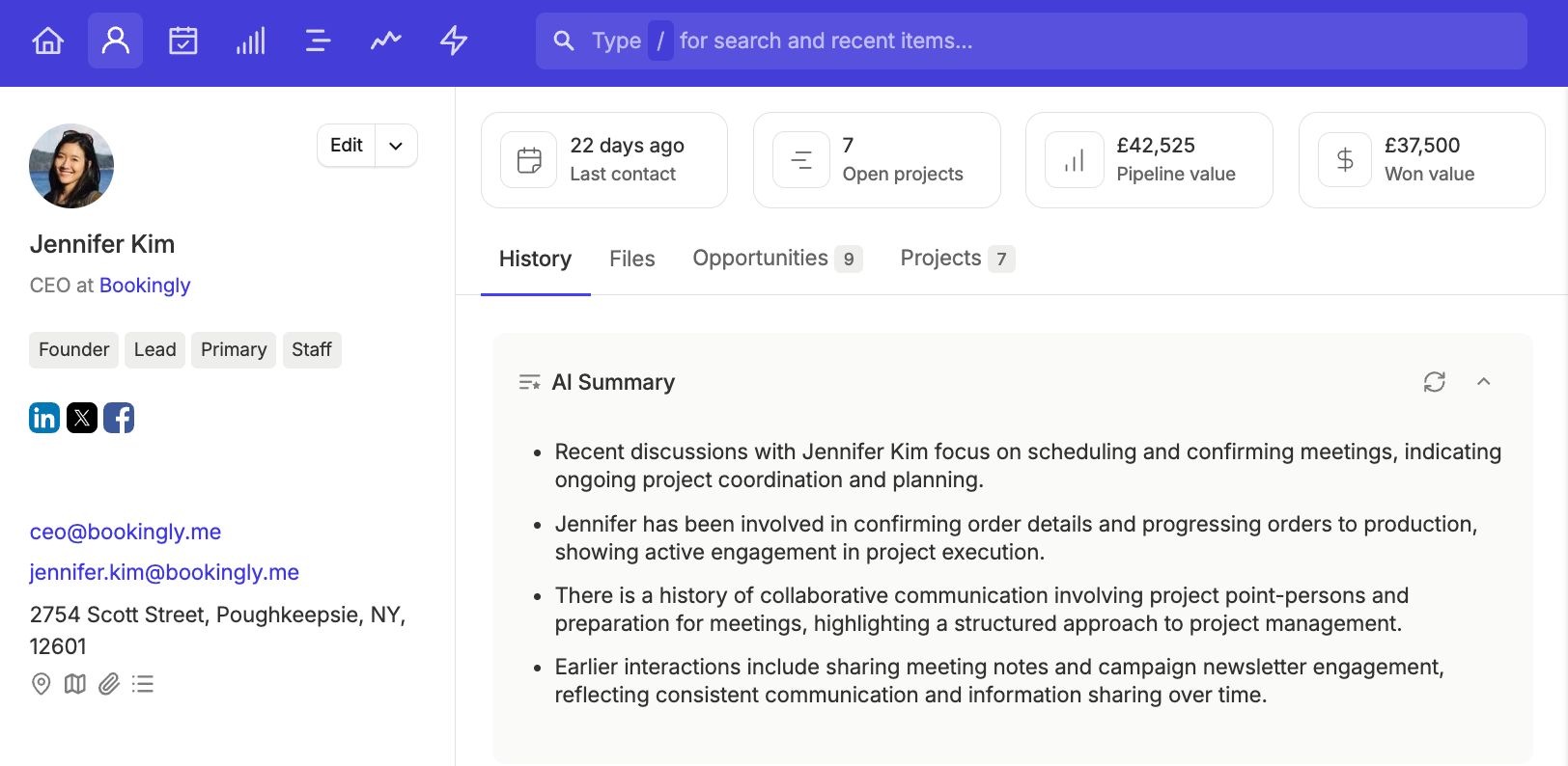 example contact record with ai summary generated