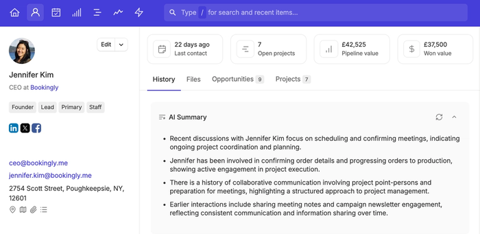 example contact record with ai summary generated