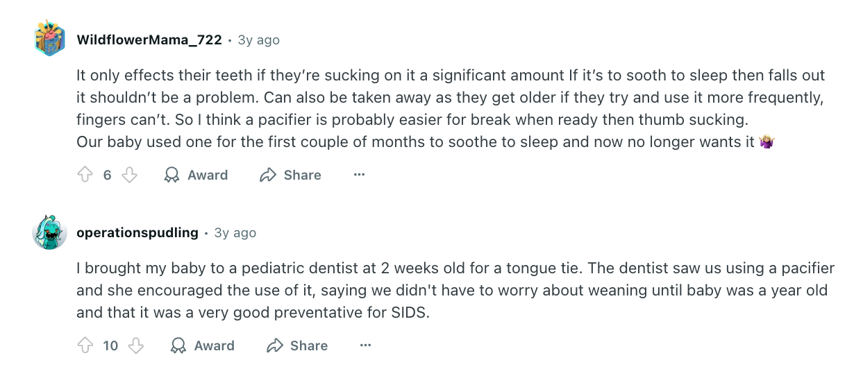 Hilo de Reddit sobre un chupete.