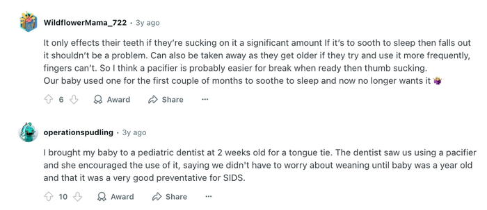 Fil de discussion Reddit sur une sucette.