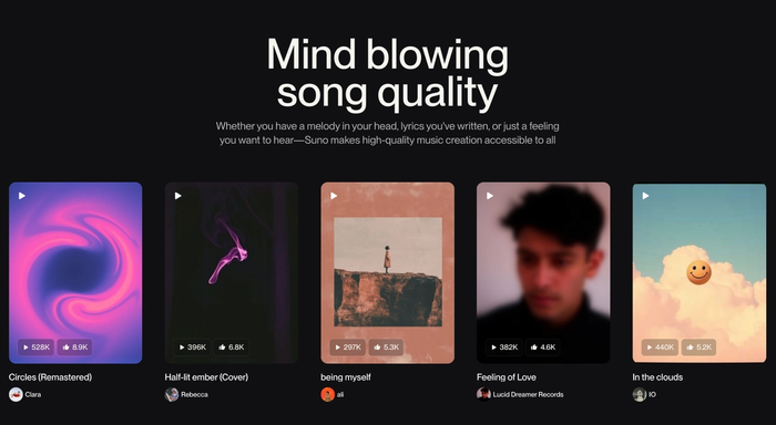 a screenshot of a website that says mind blowing song quality
