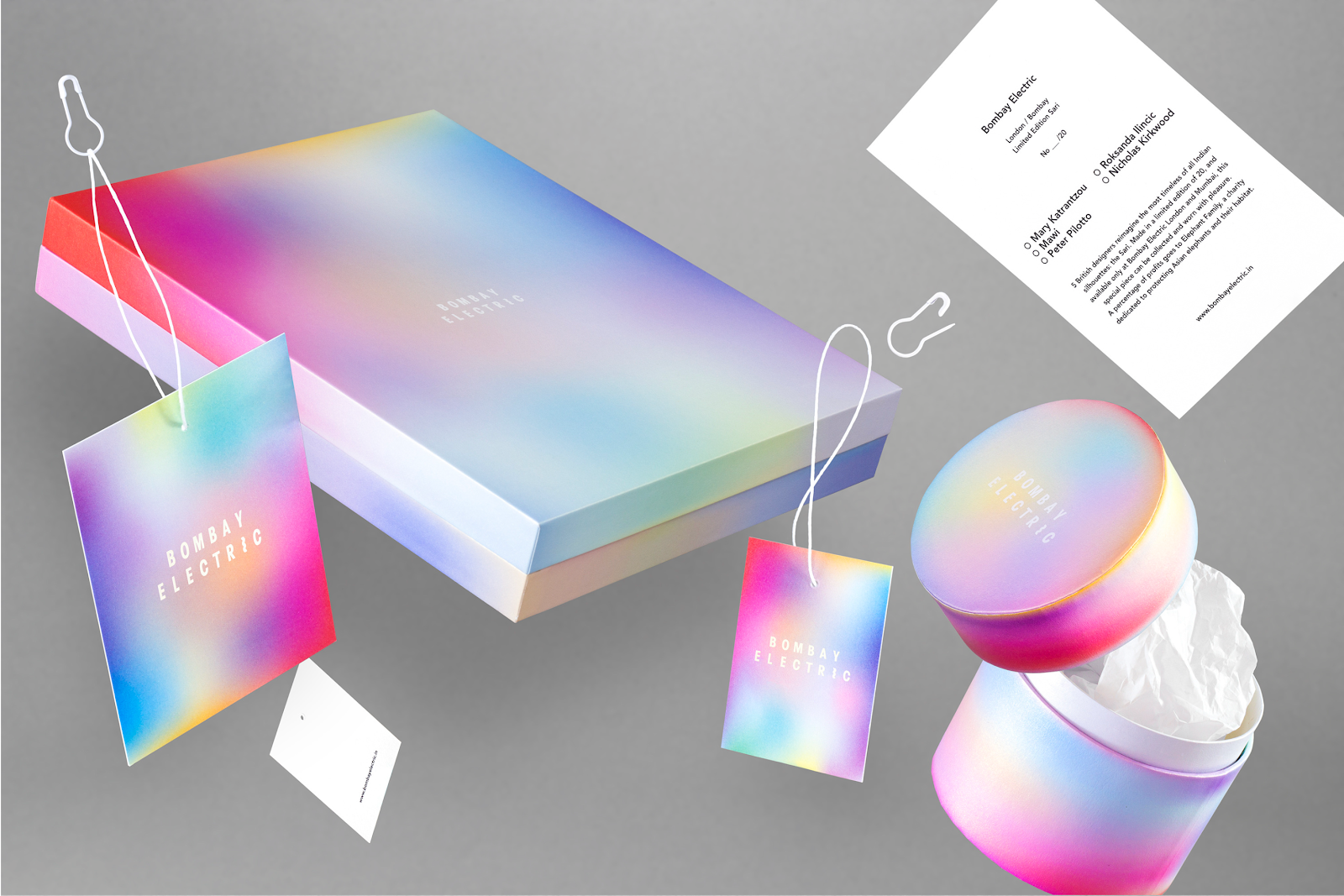 This image for Bombay Electric demonstrates the branding used in their gift package and tags