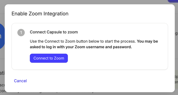 showing connect to zoom button for enabling integration